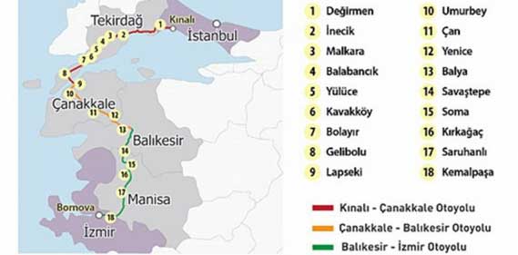 Çanakkale Boğaz Köprüsü ve Otoyol Proje güzergahı