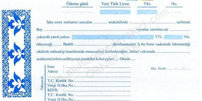 Eksik nama yazılı senet örneği