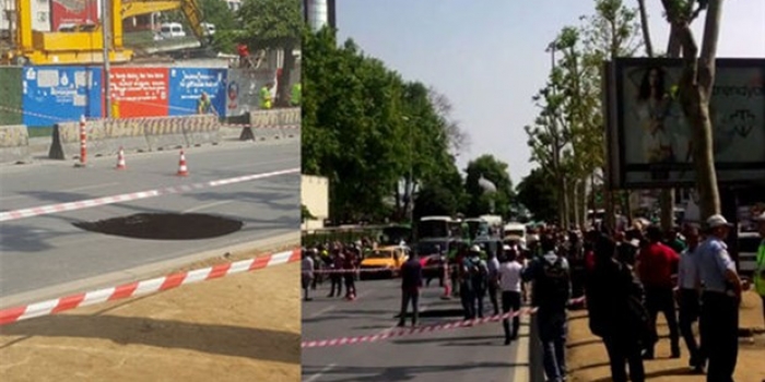 Beşiktaş'ta metro çalışmaları nedeniyle yol çöktü