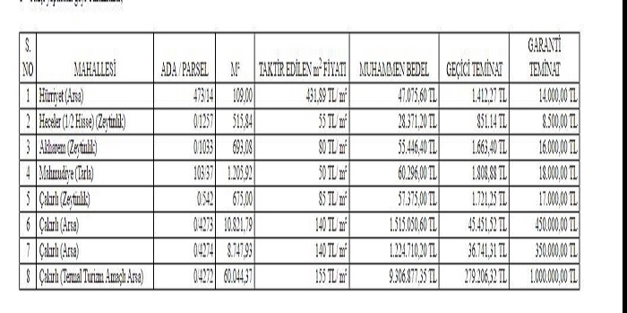 Orhangazi Belediye Başkanlığından 8 adet satılık gayrimenkul