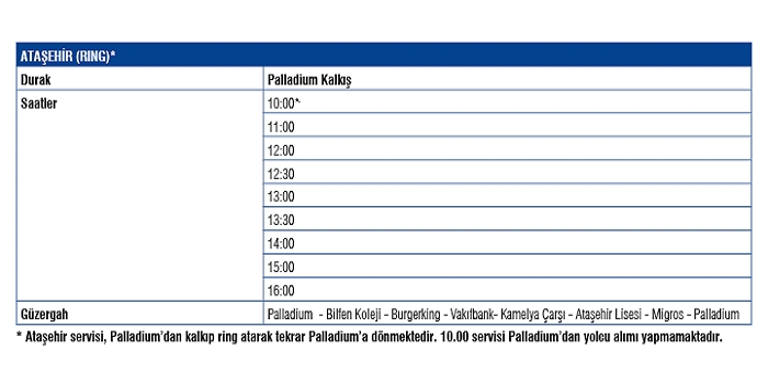 Palladium Servis Saatleri 