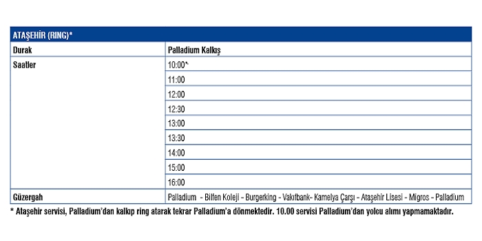 Palladium Servis Saatleri