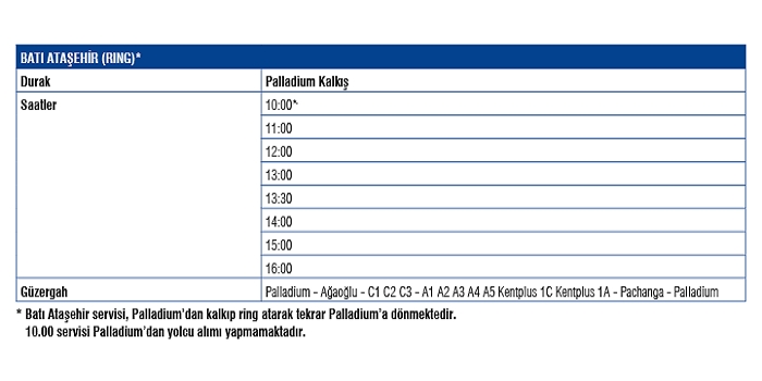 Palladium Servis Saatleri