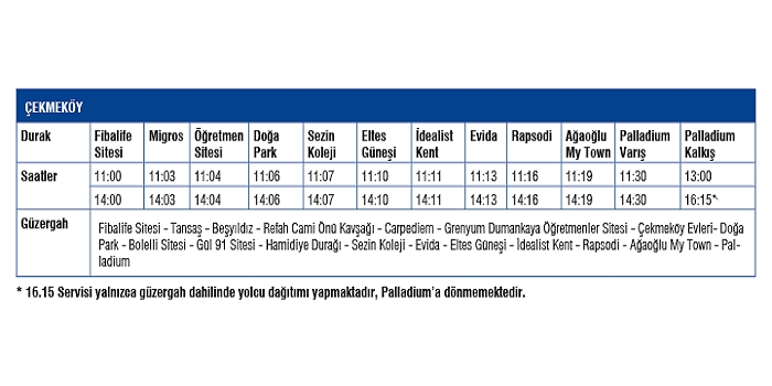Palladium Servis Saatleri
