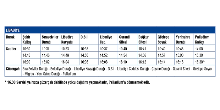Palladium Servis Saatleri