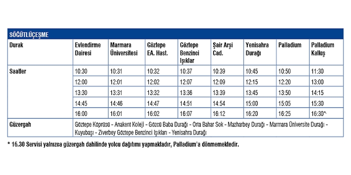 Palladium Servis Saatleri